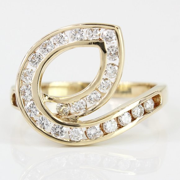 14k Yellow Gold Diamond Loop Ring - Picture 2 of 7